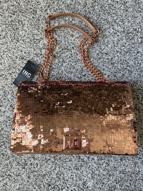 INC International Concepts Rose Gold Sequin Chain Shoulder Bag